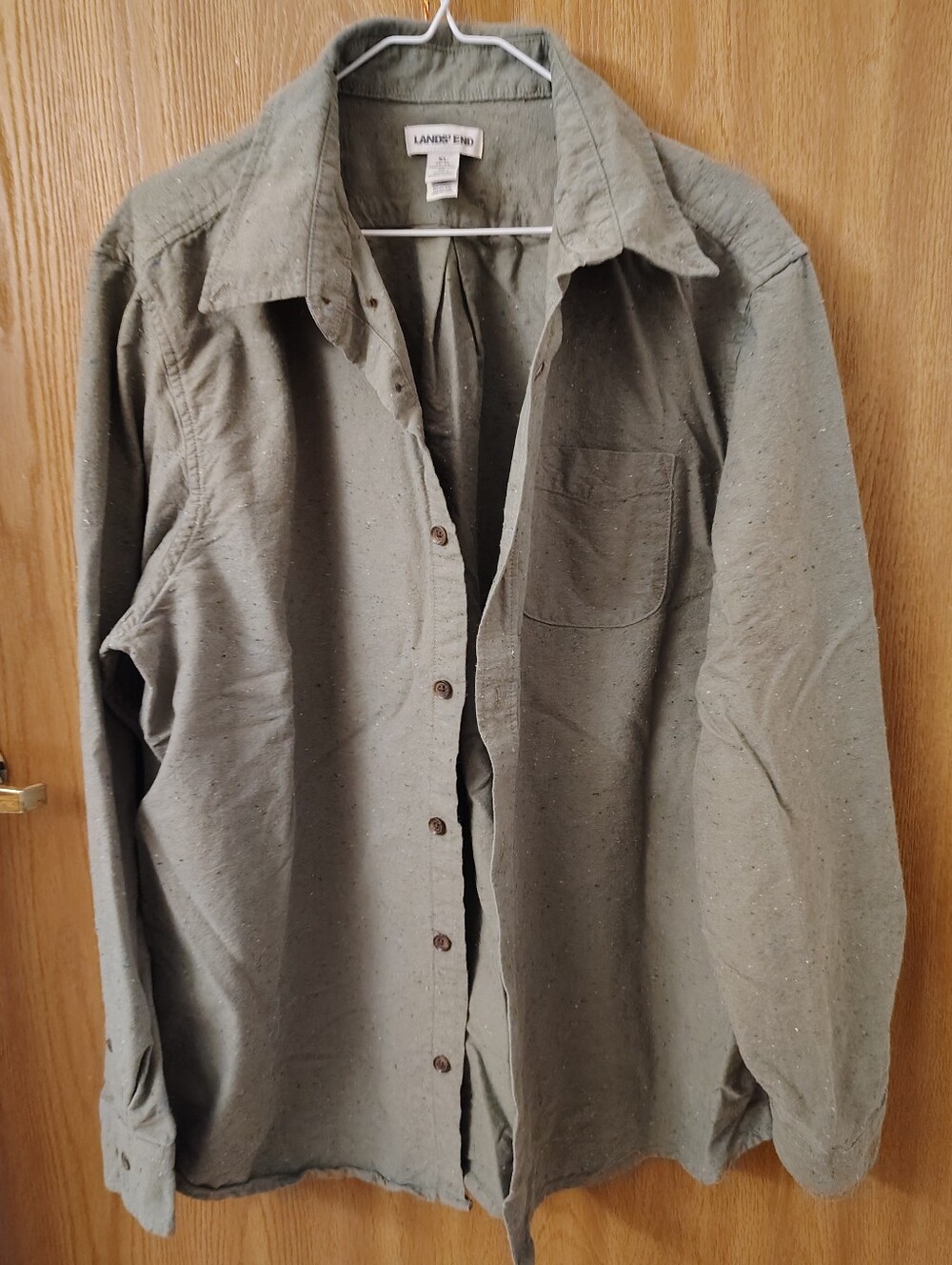 Lands' End Men's Olive Green Lightweight Button-Up Shirt Jacket